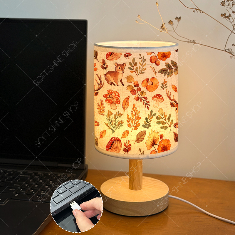 USB Powered Fabric Table Lamp, Woodland Animals Design
