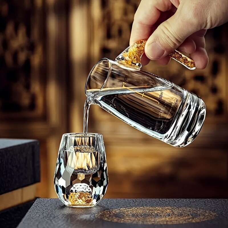 2 kom/6 kom Luksuzne Kristalne Zlatne Čaše za Šot, 0.5 oz/15 ml, Ručno Izrađene Čašice za Viski i Dekoraciju Domaćeg Bara