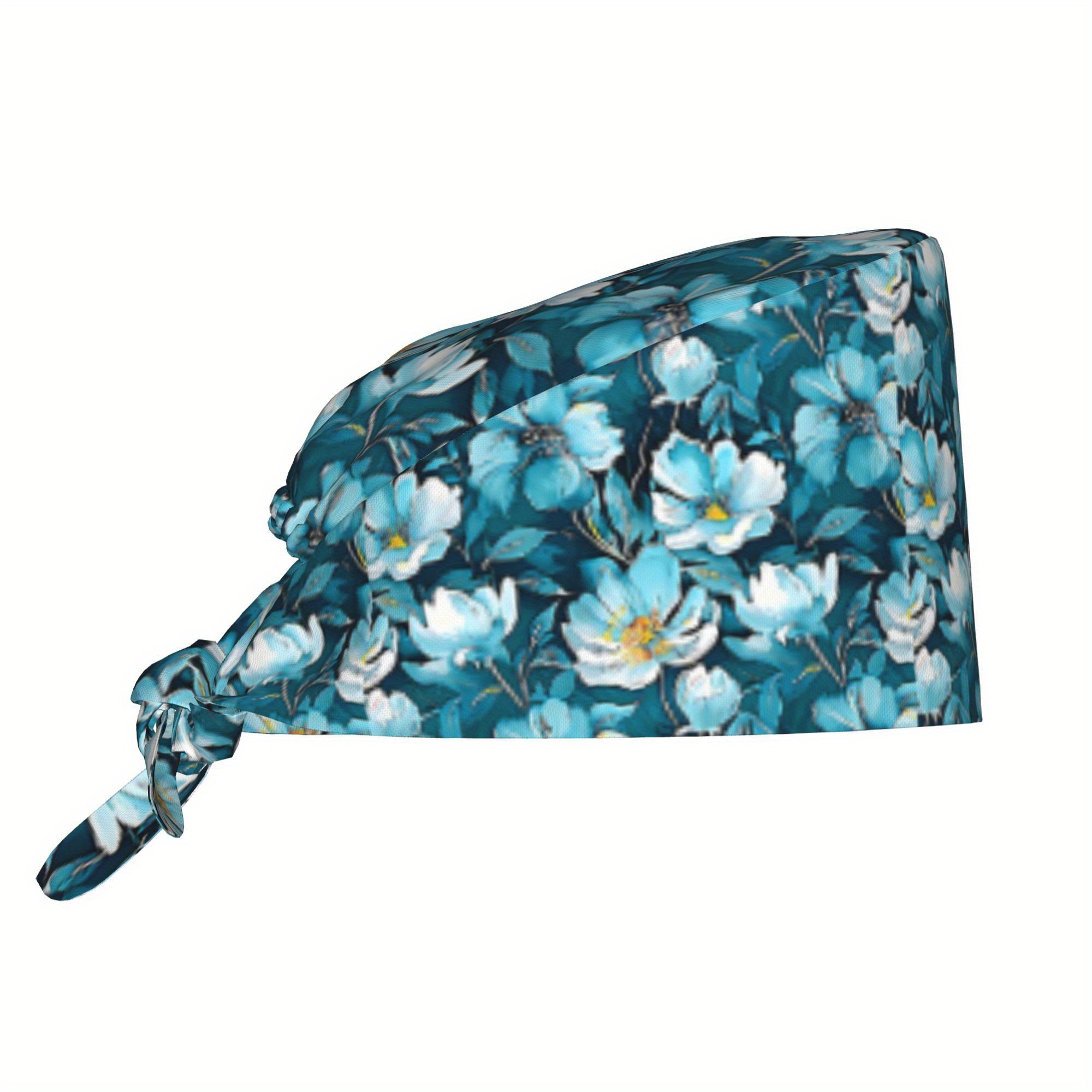 TEMU 1pc Of A Printed Work Hat Featuring Tropical Plants And Flowers, A Stylish Headscarf For Men And Women, Lightweight With An Adjustable Back Tie,