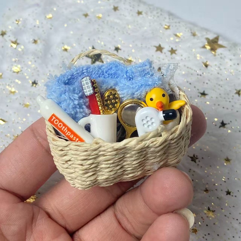 TEMU Ensemble de 1 set d'ornements miniatures pour salle de bain de maison de poupée, comprenant une serviette, un gant de toilette et un ensemble