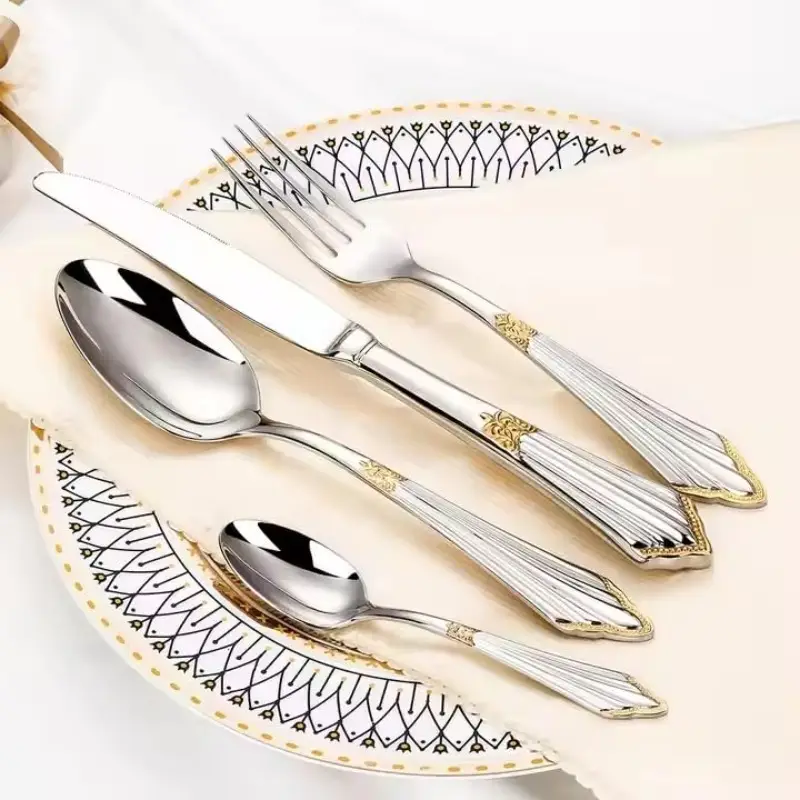 24pcs luxury flatware set in silvery color with golden accents premium 304 stainless steel flatware cutlery and tableware serving 6 Product details 2