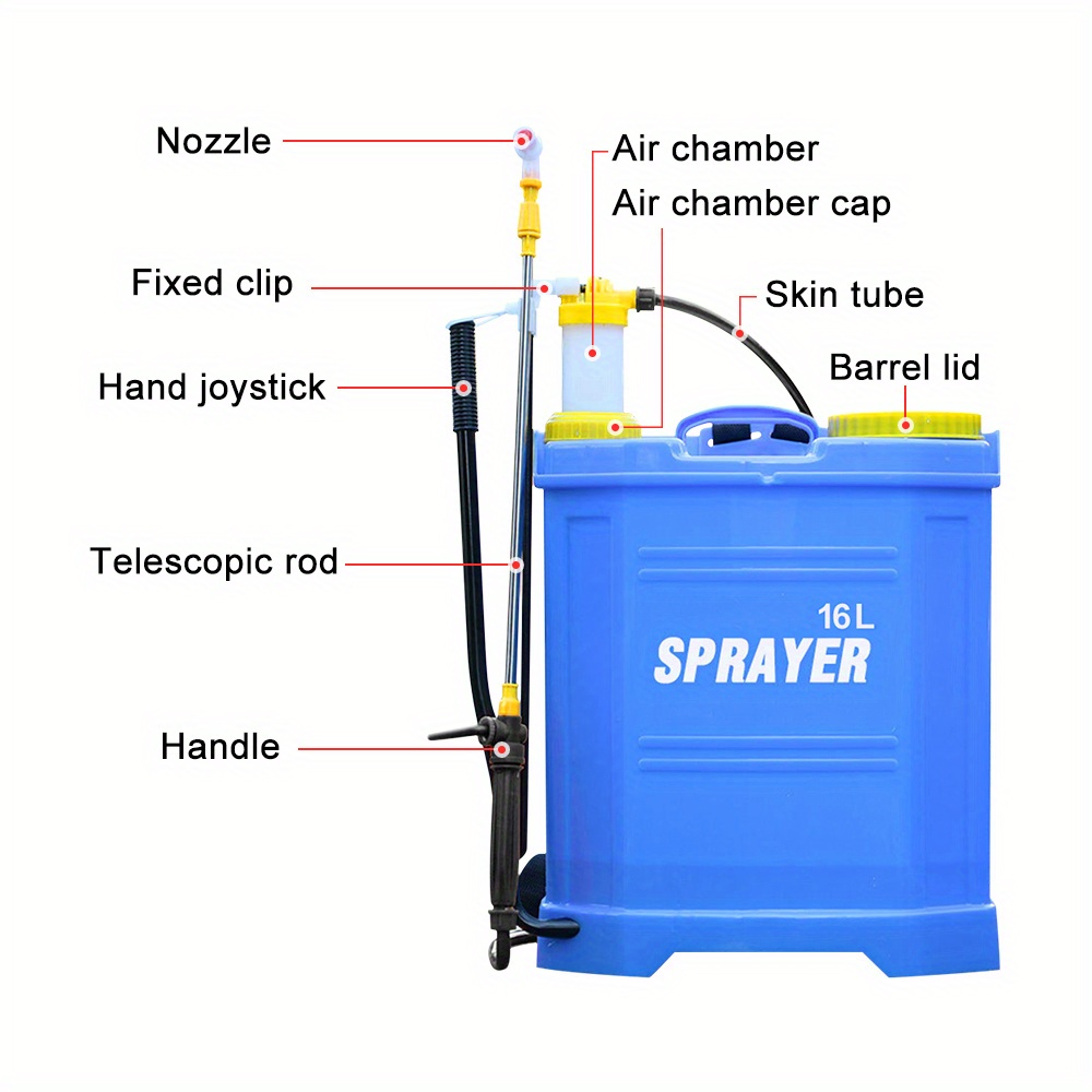 16L Single Tube Pesticide Sprayer - Blue Backpack Sprayer with Adjustable Nozzle, Ergonomic Handle & Portable Design for Farm Irrigation, Garden Watering, Lawn Care - Durable Plastic Construction, No Electricity Needed, Garden Sprayer, Userfriendly Design, Sturdy Construction