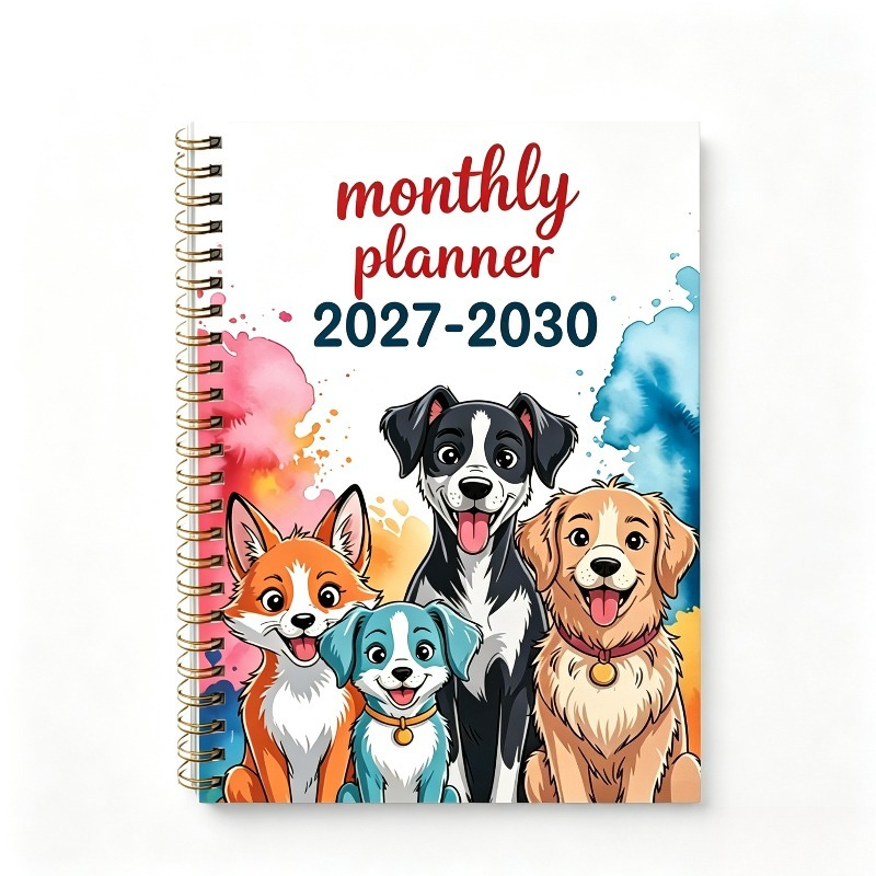 TEMU 1 planning mensuel format A5 2027-2030 - 2027 à Décembre 2030, planification mensuelle sur 4 ans, couverture amusante sur le thème des chiens,