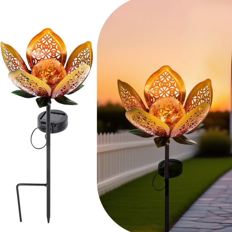 E-shop 1 Solarbetriebene Tulpen Gartenleuchte für Außen | IP65 Tulpenblumen Metall Skulptur Solarlampe, Garten Kunstweg & Rasen Lichterkette | für