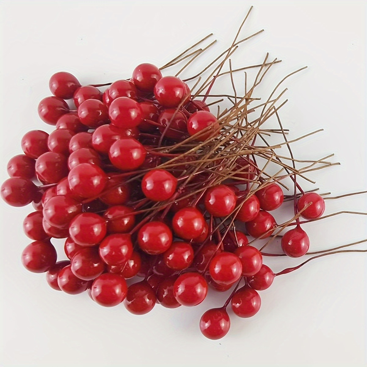 Image of 500pcs Dark Red Artificial With Wire Stems, 8mm Faux Berry Picks For Christmas Tree, Wreaths And Crafts - Perfect For Wedding Party Decorations, Christmas Flowers