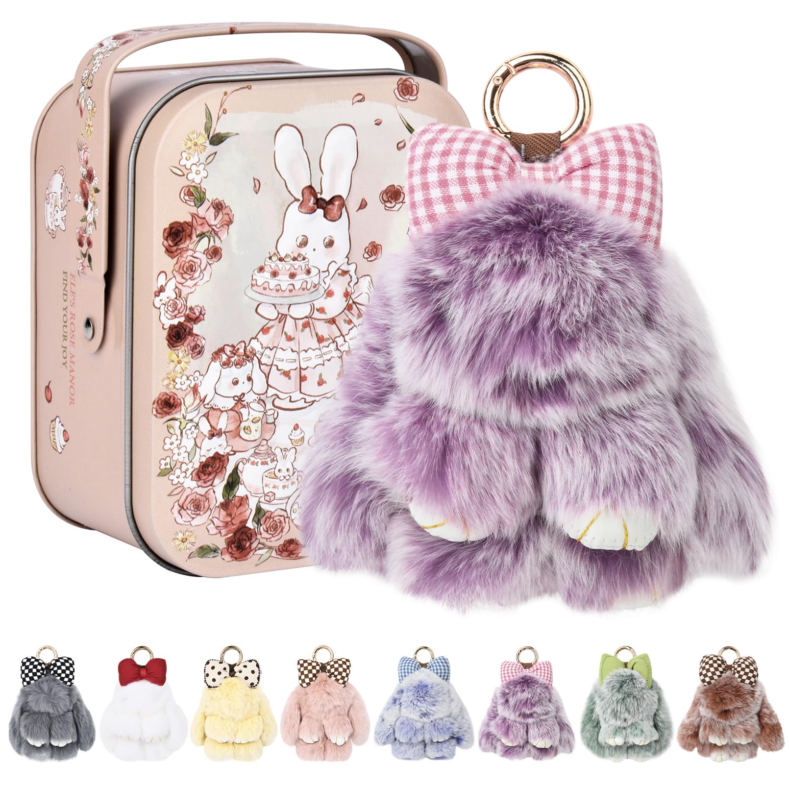 TEMU Cute Rabbit Keychain With Tin Box, Soft Plush Keychain Pendant, Accessory And Gift For Women's Bags