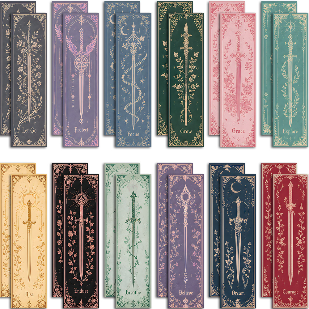 TEMU 24pcs Ornate Fantasy Bookmarks - Vintage Sword, Floral Frame And Inspirational Word Art Page Markers For , Fantasy Fans And Gift