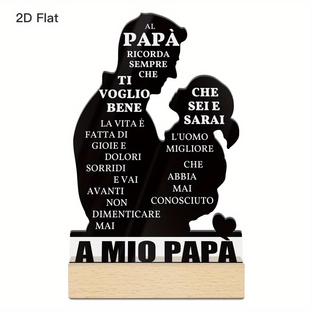 TEMU 2d Flat, 1pc Italian Dad Birthday/father's Day Gift - "for Dad To Remember, You " - Desktop Decoration With Italian Message - Portable For Home,