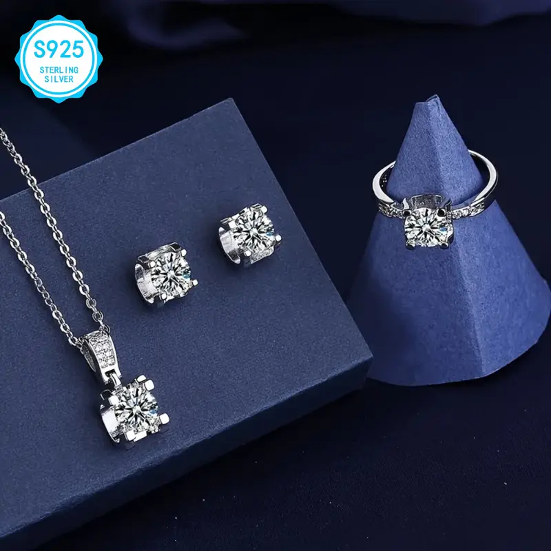 925 sterling silver moissanite jewelry set easter gifts for women luxury necklace earrings ring set hypoallergenic nickel wedding jewelry elegant gifts for mom wife her Product details 0