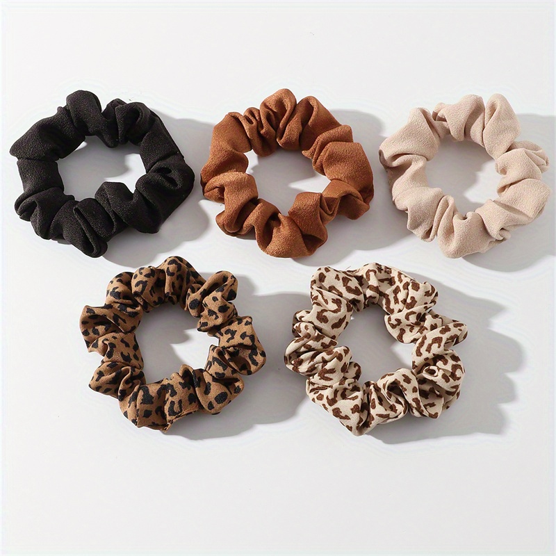 5pcs set of vintage leopard print hair ties in brown for women fashionable hair accessories for daily  