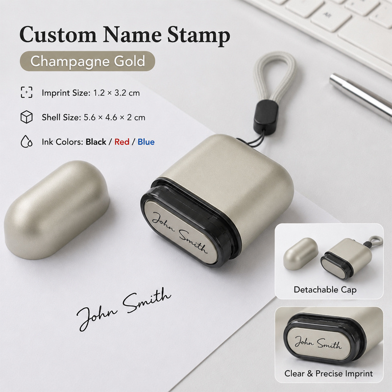 TEMU Customized Engraved Signature Stamps With Seals, Personalized Handwritten Name Stamps For Business And Work Purposes, Available In 3 Ink Colors,