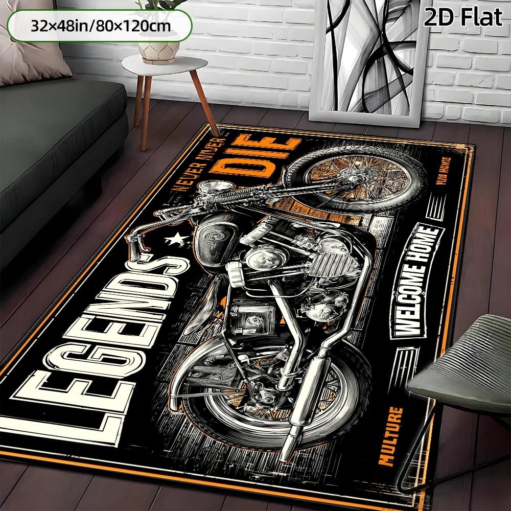 TEMU 2d Flat, Motorcycle Vintage Graphic Rugs, Biker Art Design, Retro Industrial Style, Perfect For Garage Or Man Cave Decor, Oversized Rectangular
