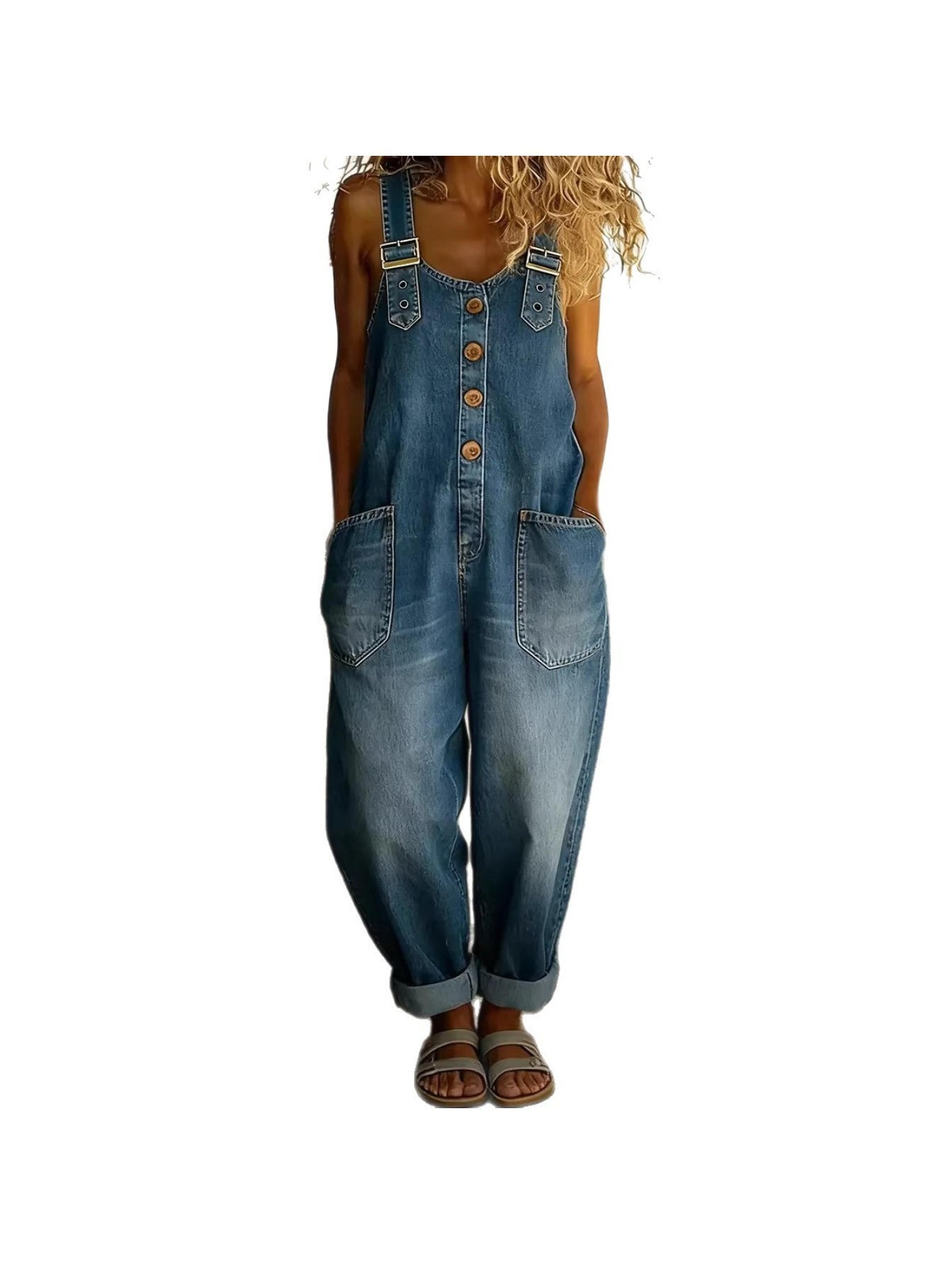 women retro washed denim jumpsuit oversized neck suit