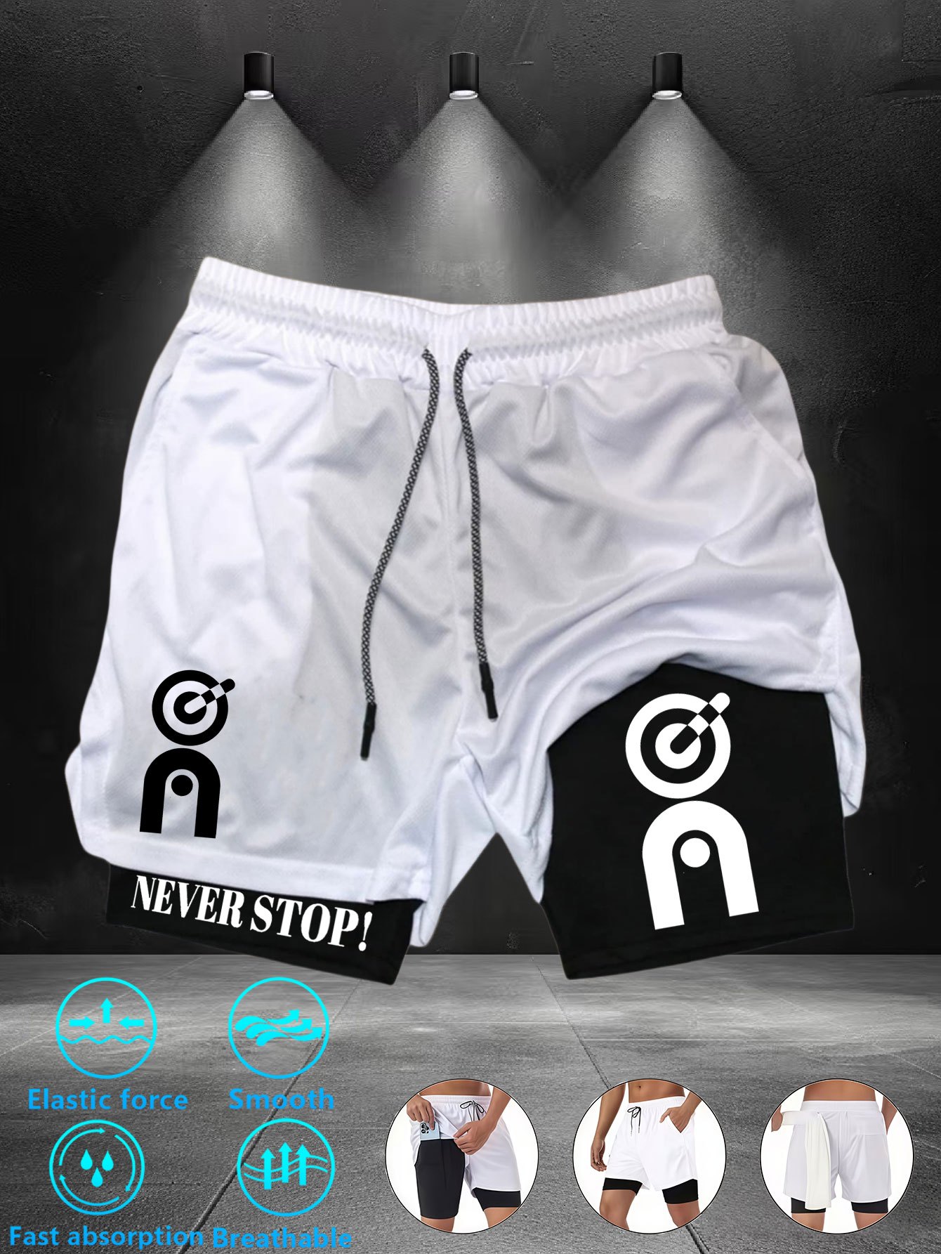 summer fitness   mens print quick dry double layer shorts   with double layer structure for   dissipation elastic and non restrictive keeping you dry during training