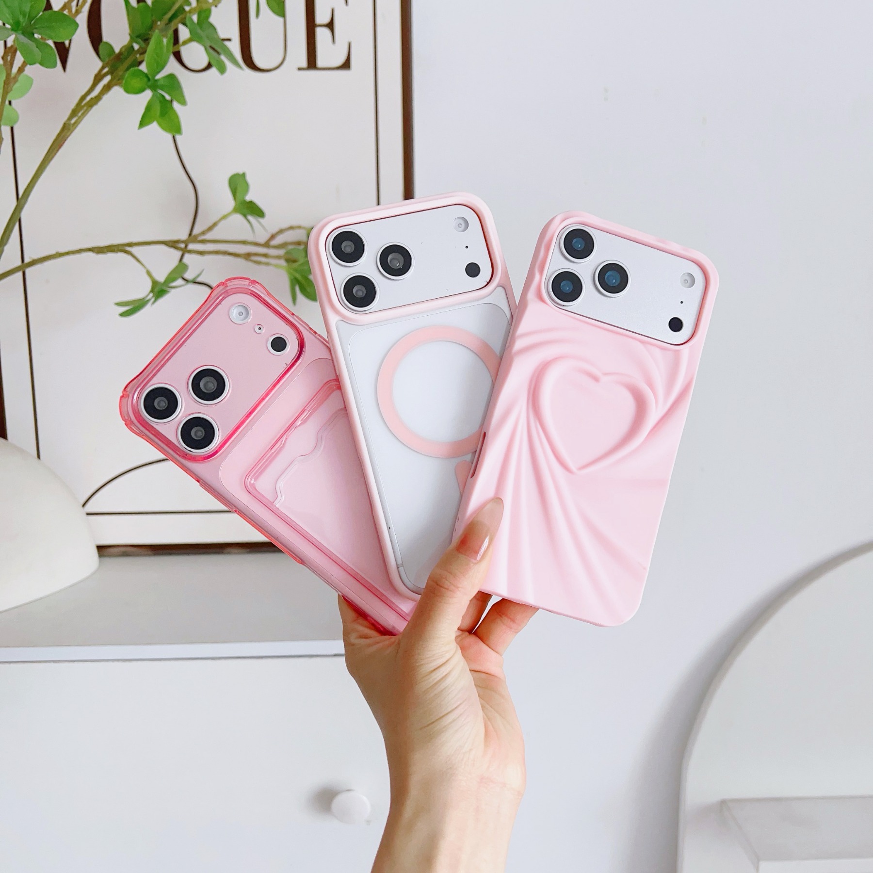 TEMU para Teléfono - 3 piezas FUNDAS ROSAS con Forma de , Magnéticas, Anti-Caída, Compatible con Carga Inalámbrica, Adecuadas para iPhone 17/17 Pro