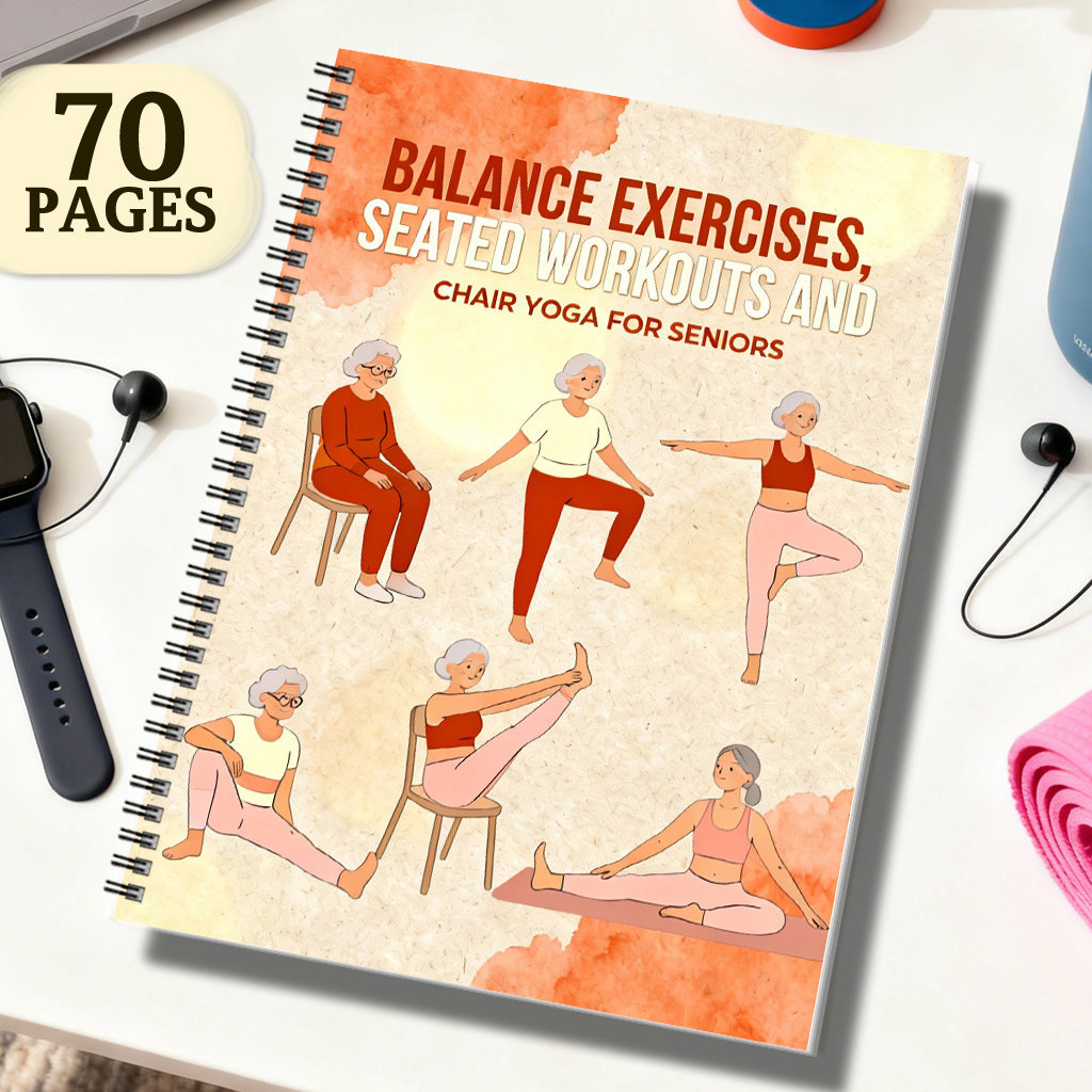 TEMU Warm Color Vibrant Healthy Elderly Exercise Illustration (side Watch Headphones), 70-page Challenge Punch Card Book, Fitness Weight Loss Habit