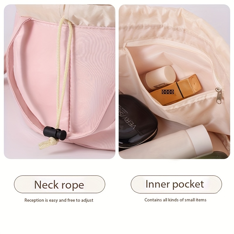 large capacity women men travel makeup toiletry portable bucket shaped storage bag with drawstring closure   case suitable for daily use gym vacation the Product details 7