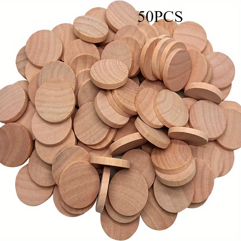 Image of Unfinished Round Wooden Made Of Natural Wood Chips, Used For Diy Craft Art Projects, 50pcs Per Pack