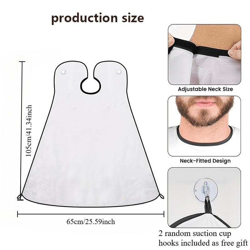TEMU 3 Pack Adjustable Leakproof Beard Apron, Soft Shaving Catcher Wrap For Men, Includes 1 & 2 Random Suction Hooks, Reusable Hair Cutting Cape For