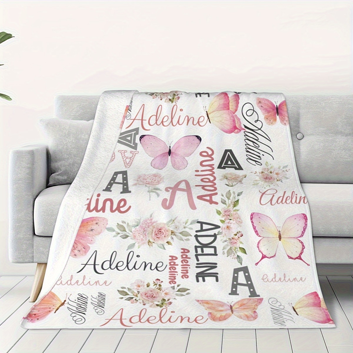 TEMU 1 Personalized Custom Name Blanket, Pink Pattern, Decor, Soft And Warm Flannel Blanket, Suitable For Sofa, Bed, Travel, Camping, Living Room,