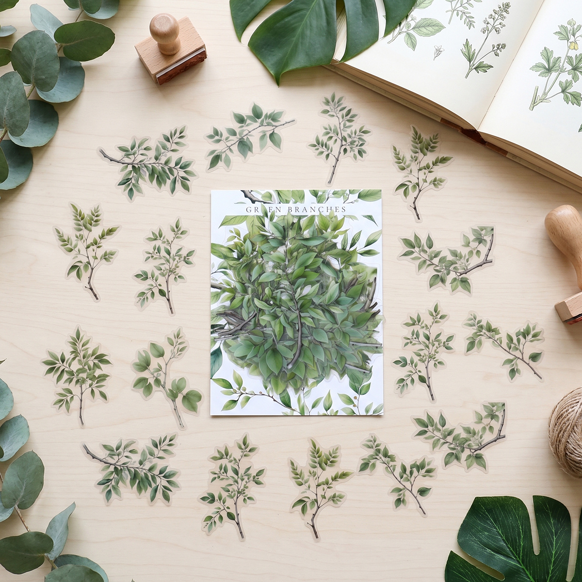 20 Sheets Pet Green Branches Stickers Junk Journal Stickers For Collage Decorations Photo Albums Collage Scrapbooks Supplies Holiday Decorations Christmas Halloween Valentine's Day