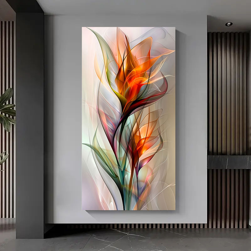 2d plat, 1 pièce impression sur toile moderne abstraite florale   cadre - design multicolore vibrant,   27.5x55.1 pouces (70x140cm) pour salon, chambre, bureau à domicile - palette de couleurs  , œuvre    ,   pétal  , matériau durable, décoration intérieure, art mural en toile   taille