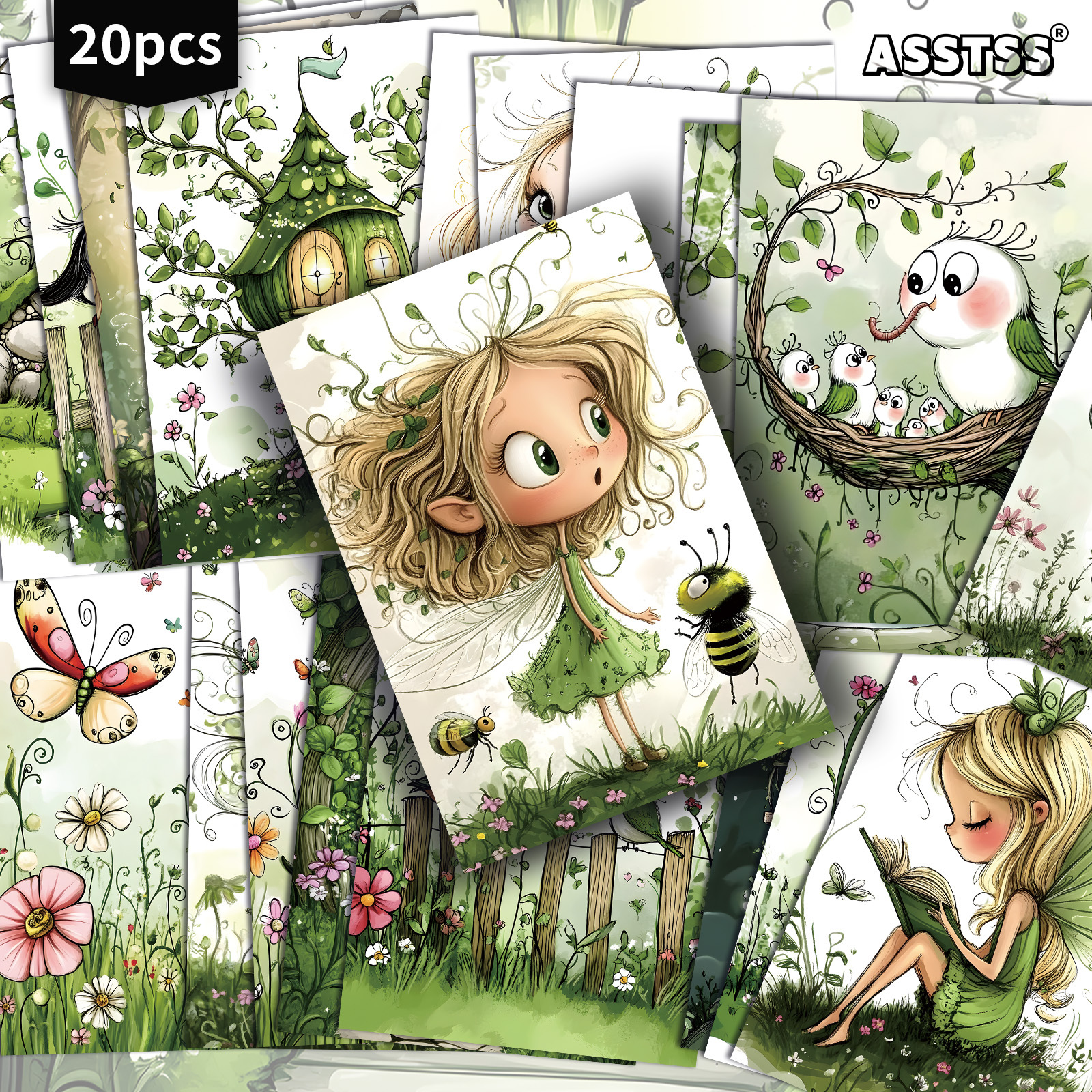 E-shop 20er-Packung ASSTSS Frühlingsgarten Grüne Geschenkkarten - 4X6 Zoll Retro Junk Journal Papier, Klassische Illustrationen, Sammelbare Dekorative