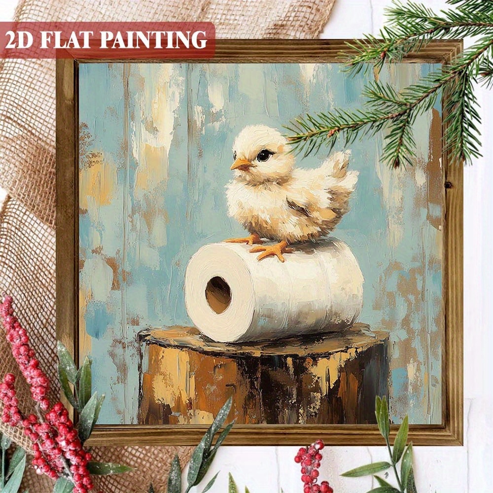 TEMU 2d Flat, 2d Chicken And Toilet Paper Wall Art - Humorous Bathroom Decor Suitable For Bedrooms, Cafes & Bars - Artificial Panel With Chicken &