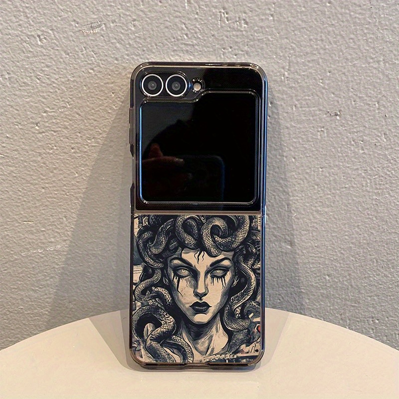 TEMU Telefoonhoesje - 6279 Retro Medusa Zwart TPU Opvouwbaar Volledige Bescherming Anti-Val Telefoonhoesje voor Samsung Galaxy Z Flip 7, voor Samsung