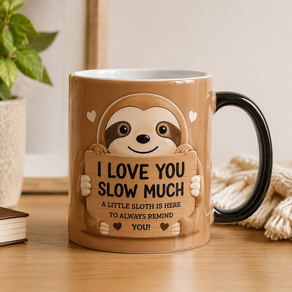 TEMU Heat Activated Color Changing Mug 11oz, Ceramic Mug Brown Background Cute Sloth Holding Wooden Sign Pun Graphic, Heat Reactive Drink Cup, 2d