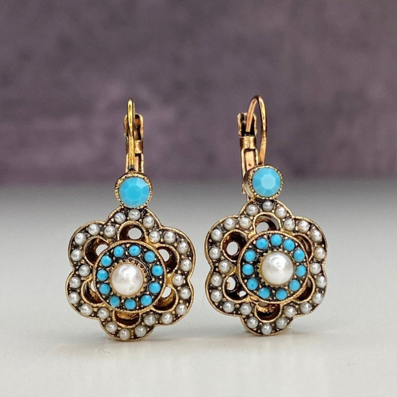 Vintage Southwestern Turquoise Bead Drop Earrings, Bohemian