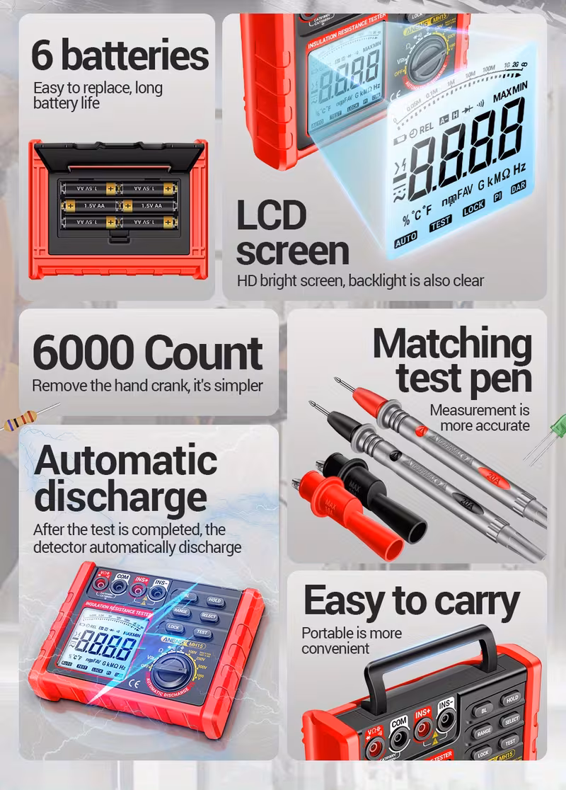 mh15 digital ohm meter insulation meter 6000 counter tester tester megohm meter high voltage tool no battery Product details 9