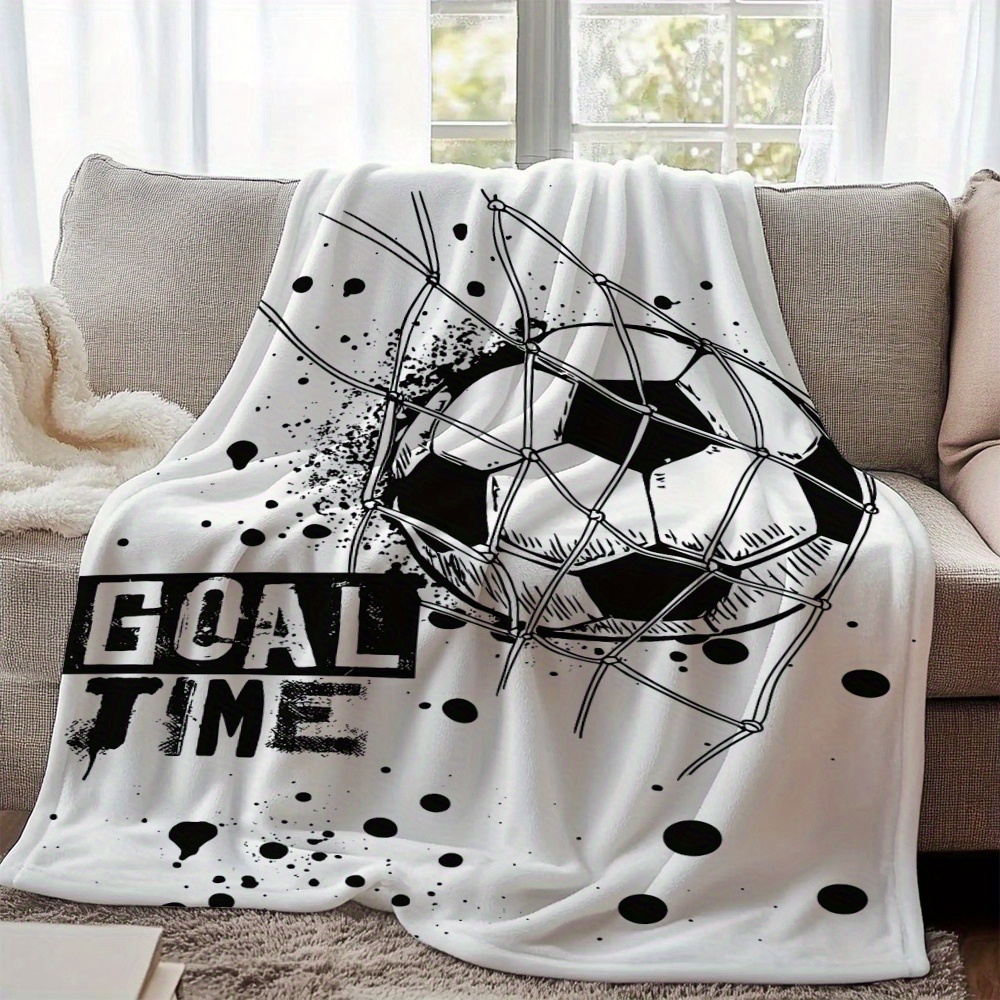 TEMU Soccer Goal Time Print Flannel Blanket, Blanket For Sofa,, Livingroom, Office, Chair, Couch, Travel, Camping, And, Gifts For Family Or