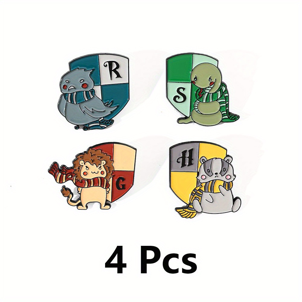 Image of 1/4pcs Creative Fantasy Adventure Anime Brooch With Long History Hogwarts Enamel Pin Metal Badge Jewelry Clothing Backpack Additions Gift For