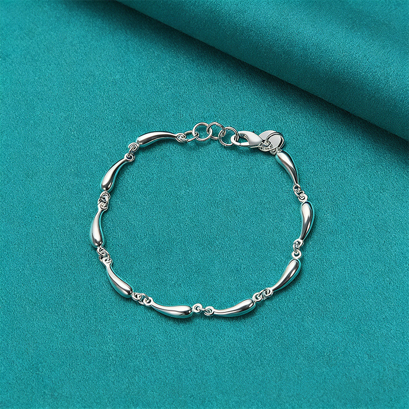 S925 Silvery Water Drop Smooth Bracelet, Elegant Design
