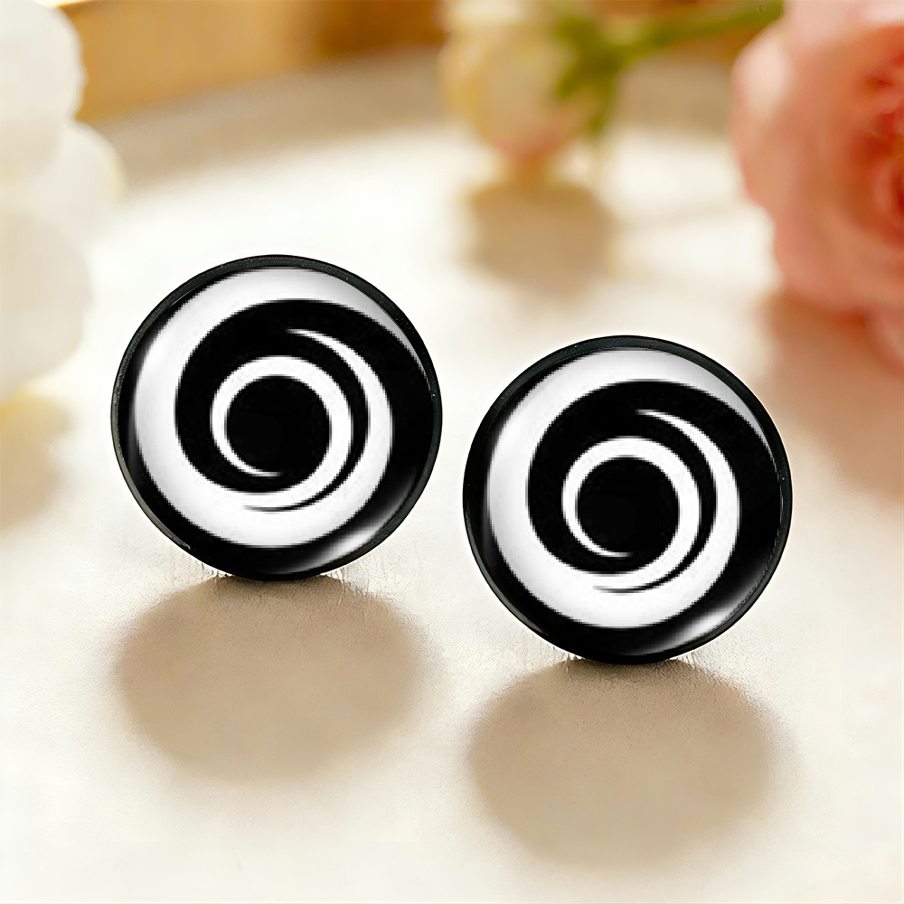 Fashion Artistic Black And White Rotation Illustration Round Earnail Jewelry Gift