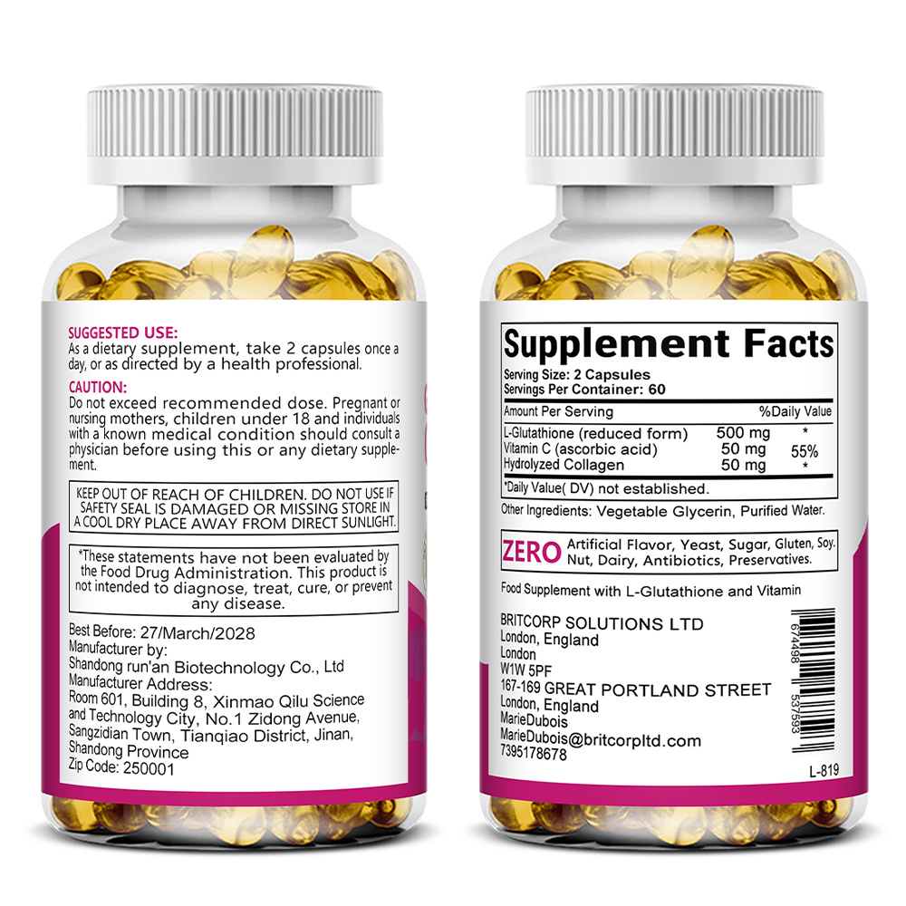 3 Bottles L-Glutathione and Collagen Supplement