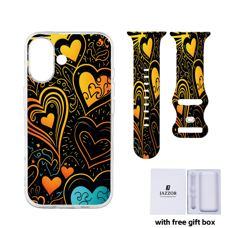 Heart-Shaped Love Pattern Phone Case and Watch Band Combo Gift