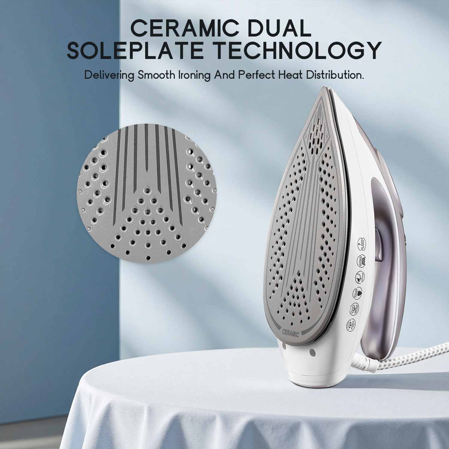 Stoomstation Strijkijzer met 5.5 Bar Druk, 1.5L Watertank, Keramische Zoolplaat, Anti-Kalkfunctie