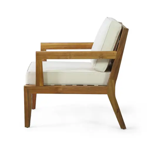 set of 2 outdoor acacia wood patio club chair patio furniture waterproof thick cushion deep seating for porch garden backyard balcony teak beige cushion