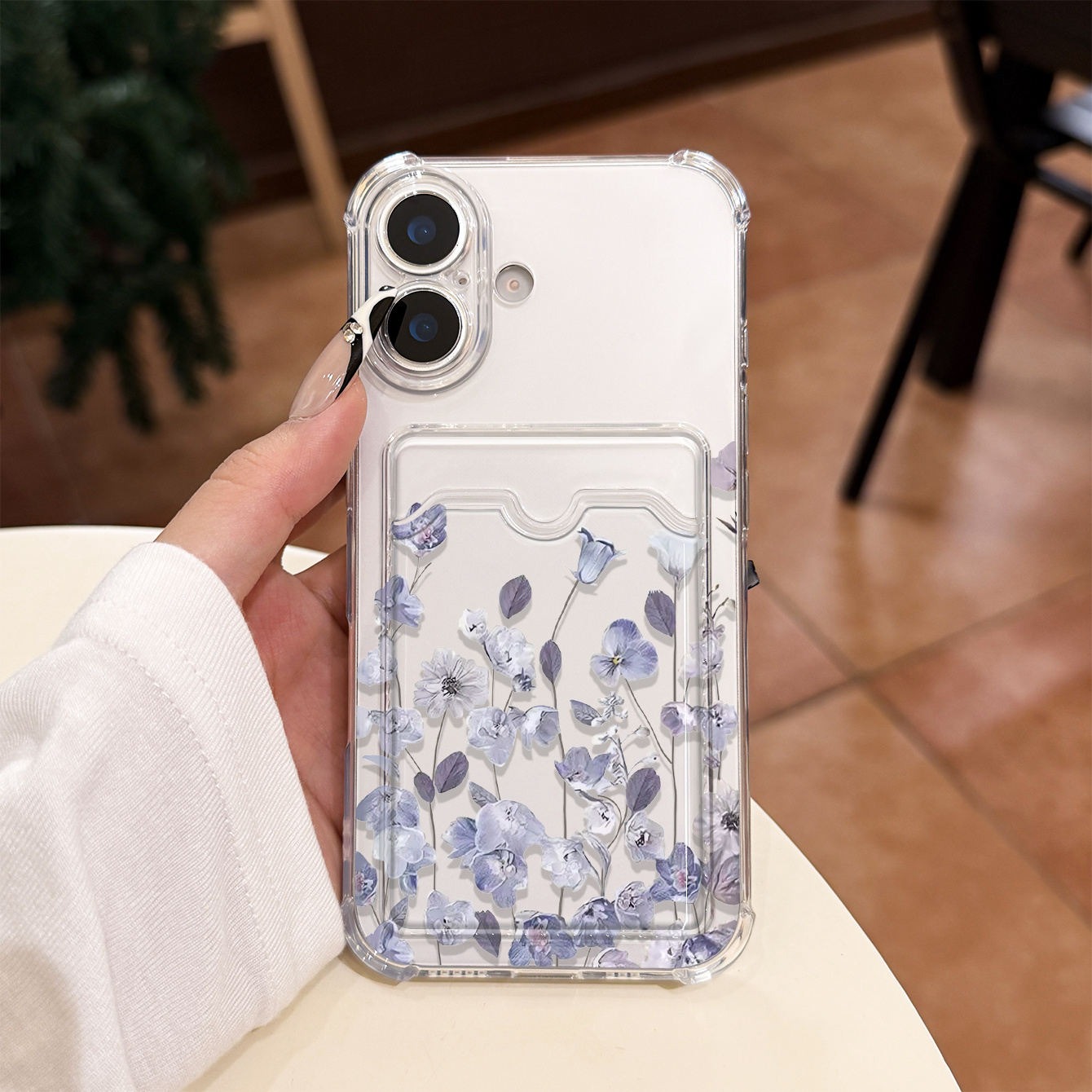 TEMU Phone Case: Suitable For Iphone 16/15/14/13/12 Pro Max, Light Purple Floral Print Card Slot Phone Case With High- Anti-scratch Back Panel, Soft-