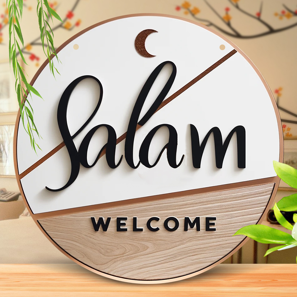 

1pc Wooden Ramadan Welcome Sign - Multipurpose Manufactured Wood Wall Hanging Decor For Home, Room, And Table - English Language Door Decoration - Ideal Housewarming Gift