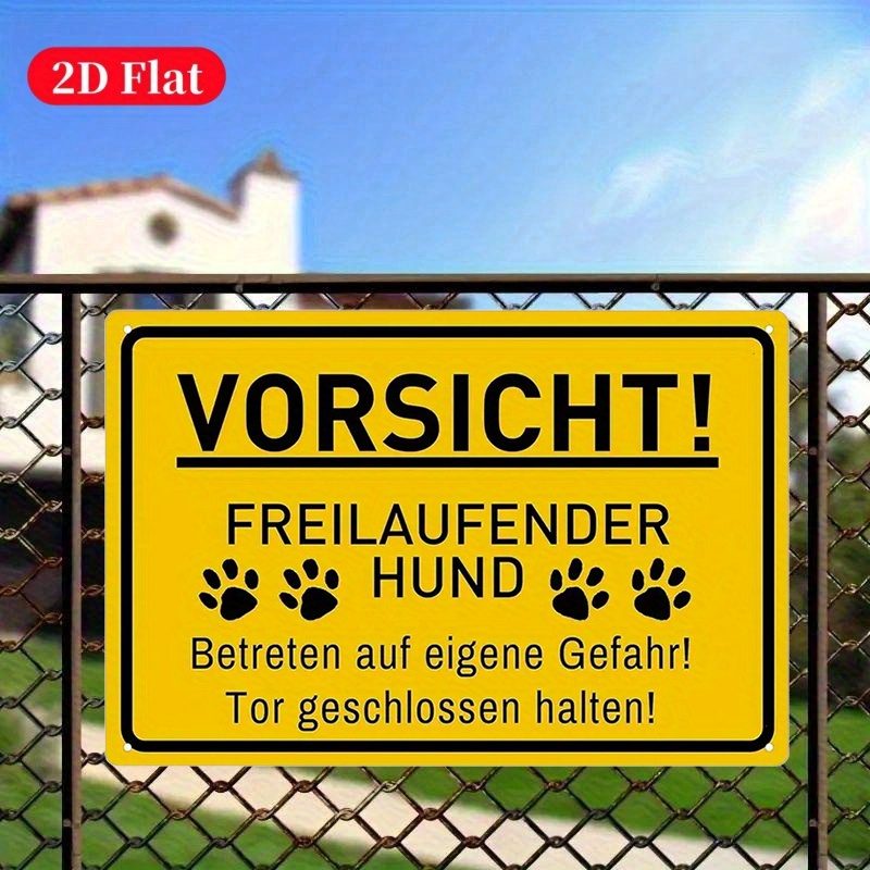 E-shop Hunde-Warnschild im Vintage-Deutschland-Stil | 8x12 Zoll robuste Eisenmetall-Vorsichtsplatte mit "Hunde " Deutsch & Pfotenabdrücken für