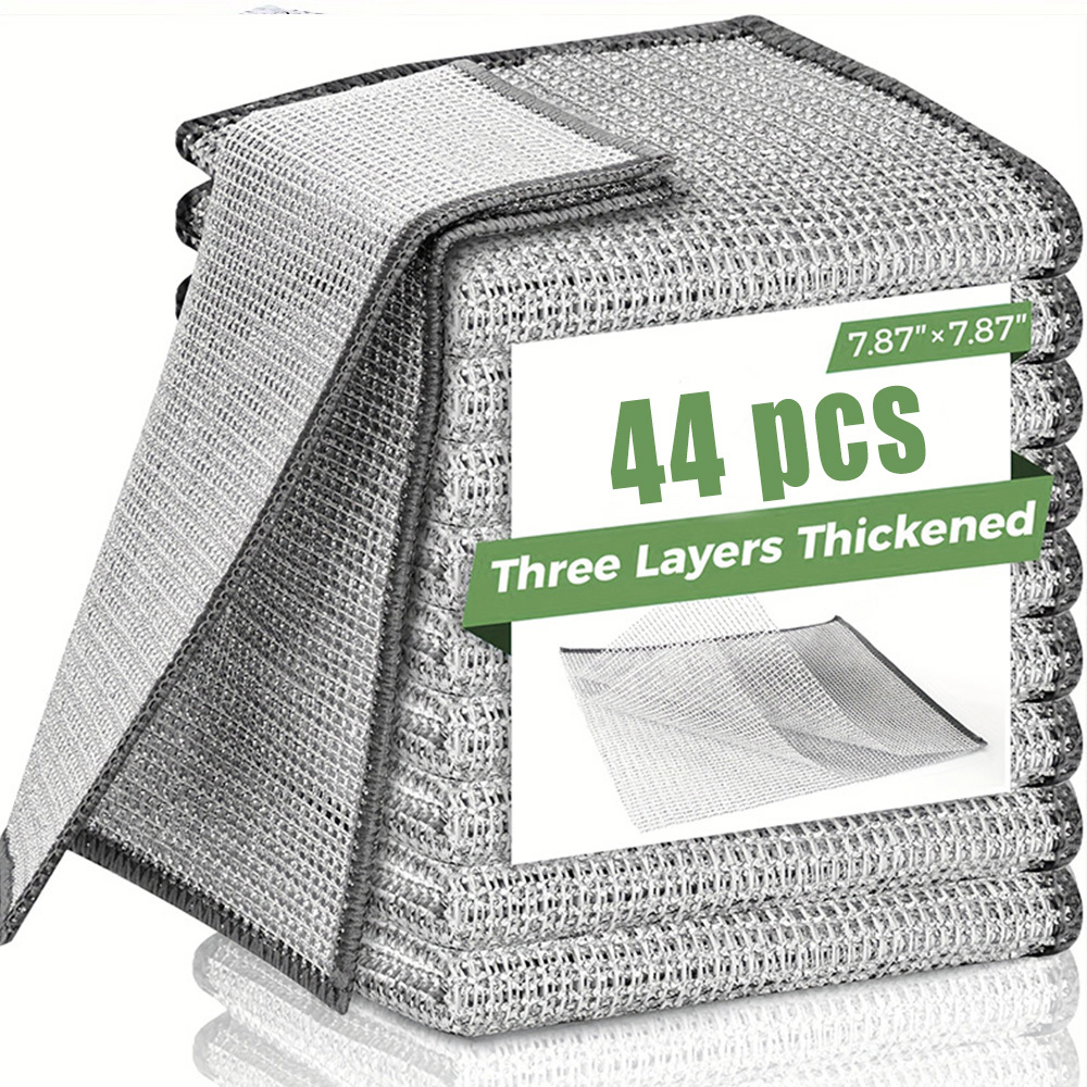 TEMU 44pcs Heavy-duty Steel Wire Dishcloths, Household Kitchen Scrub Towels For Pots, Pans, Dishes, And Surface Cleaning