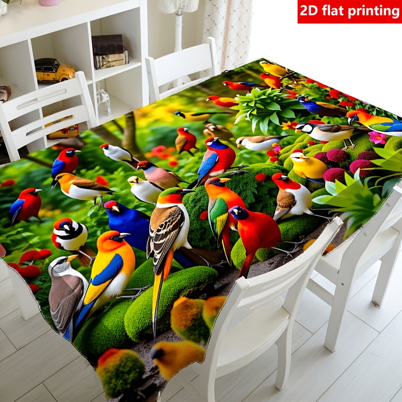 TEMU 2d Flat Printing, 1pc Colorful And Floral Tablecloth, Durable Polyester Tablecloth, Suitable For Home Dining Table Decoration, Parties, ,