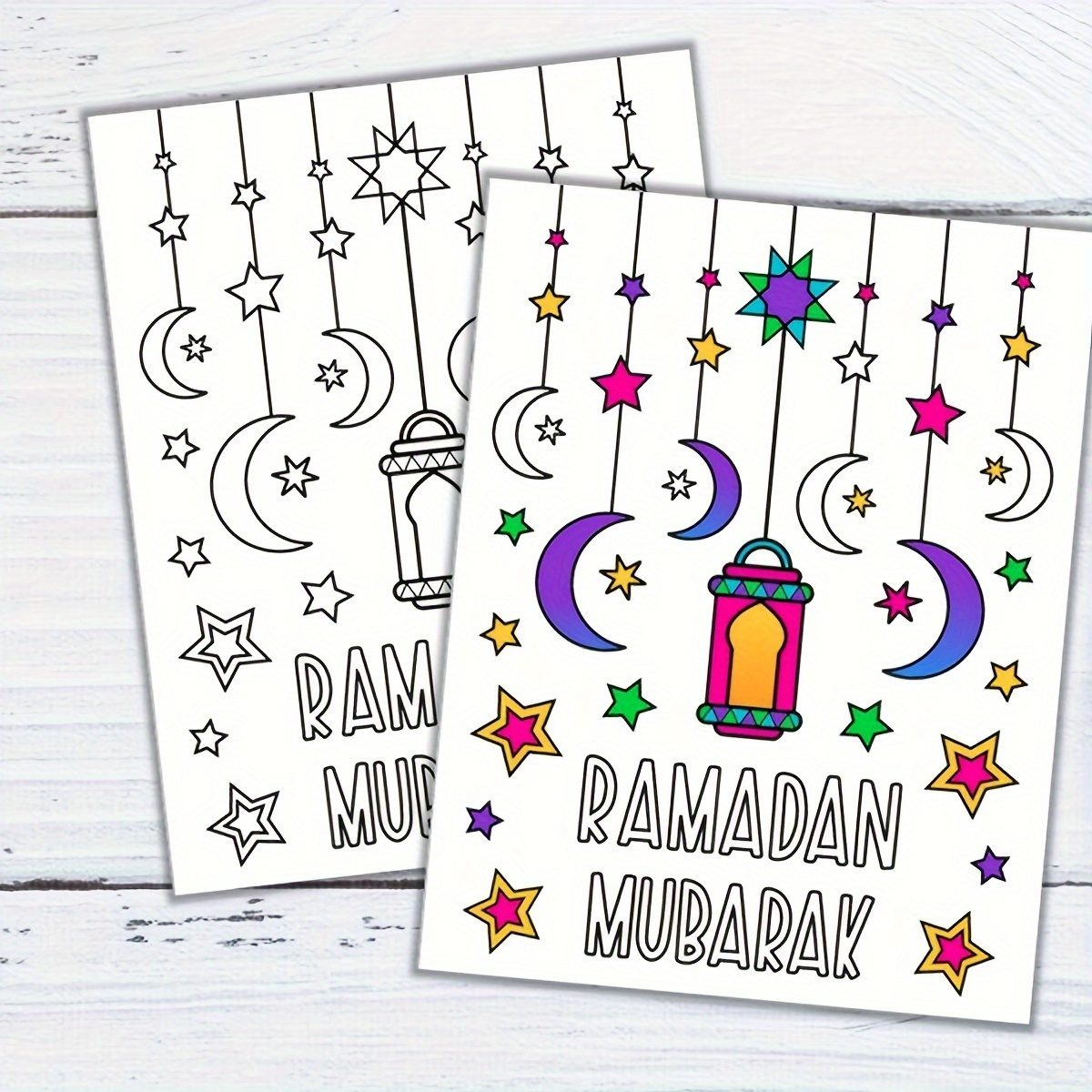 

Carte de Coloriage Ramadan (12.5*17.5cm/4.9*6.9in) - carte de vœux de Ramadan avec lanterne et croissant