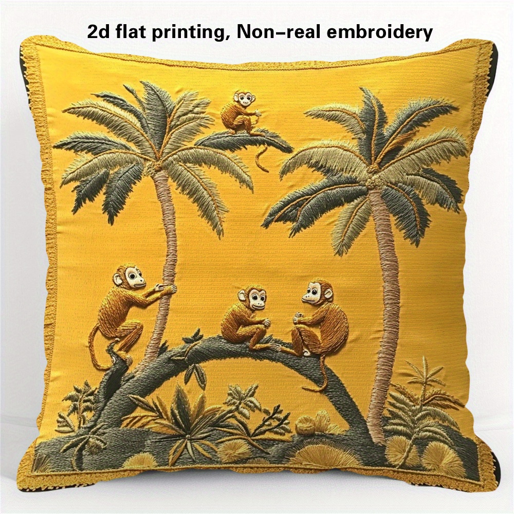 TEMU 1pc Tree Monkey Father's Day Theme Pillowcase - Soft Texture Modern Home Decor For Living Room, Bedroom, Terrace (single-sided Print Without