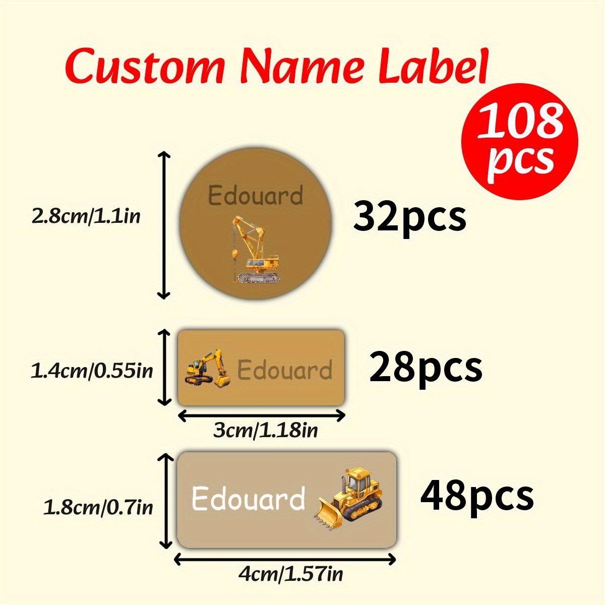 Custom 108pcs Name Tag Stickers - 3 Sizes Personalized Labels For Back-to-, Office, Water Bottles, Student Style