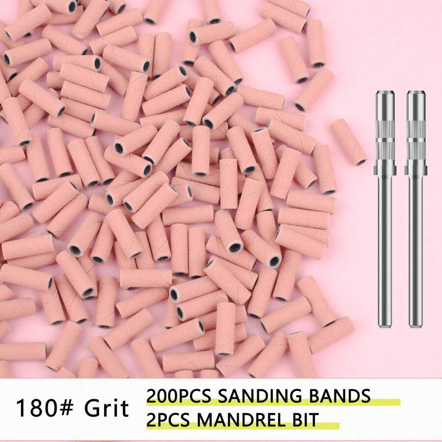 TEMU 200pcs Petites Bandes de Ponçage pour Embout de Perceuse à Ongles avec 2pcs Mandrins, Mini Bandes de Ponçage à Grain avec Polissage Naturel pour
