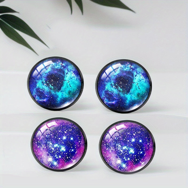 Of Beautiful Nebula Pattern Round Black Stud Earrings Popular Jewelry Earrings Holiday Party Birthday Gifts, Without Battery